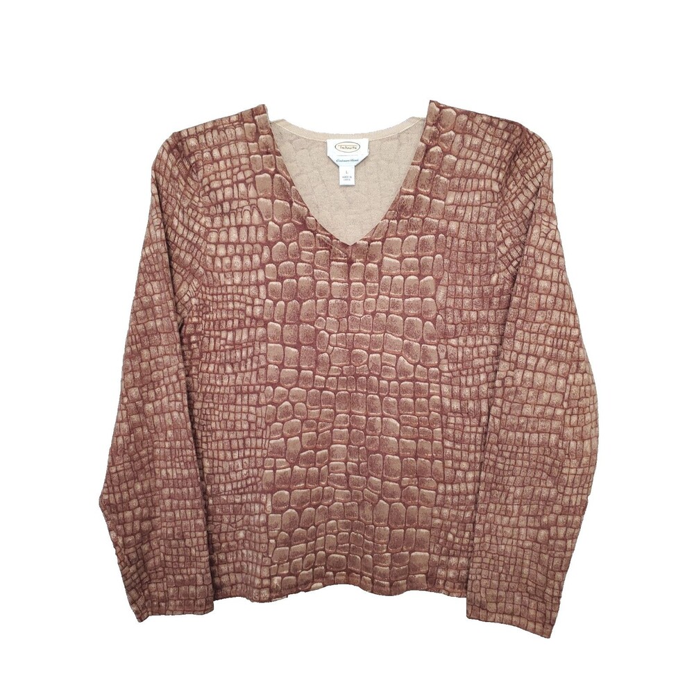 Talbots Petites Cashmere/Silk Blend Crocodile Print V-Neck Sweater Vintage Sz L